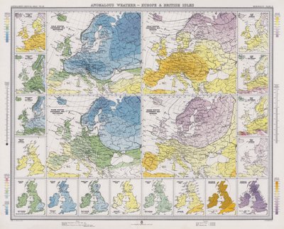 Anomální počasí, Evropa a Britské ostrovy (barevná litografie) od English School