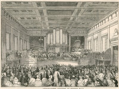 Setkání proti otroctví v Exeter Hall, Strand, Londýn (rytina) od English School
