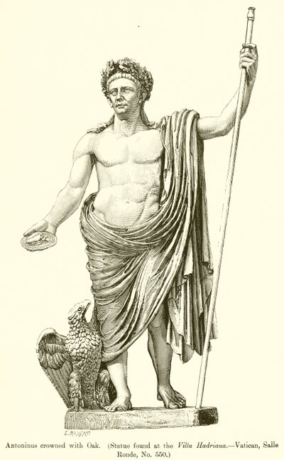 Antoninus korunovaný dubem. (Socha nalezená ve vile Hadriana.--Vatikán, Salle Ronde, č. 550) od English School