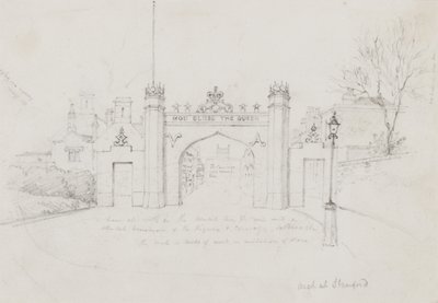 Arch ve Stamfordu, postavený na přivítání královny Viktorie a prince Alberta na cestě do Burghley House (tužka na papíře) od English School