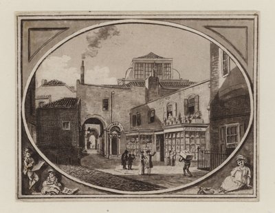 Archibald Roberton, prodejce tisků, ze Savill Row Passage, přilehlé aukční síně Squibs, kolem roku 1790 od English School