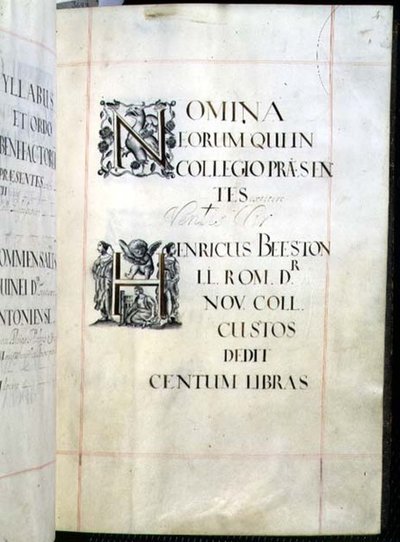 Archiv 3693 fol. 4 Stránka z knihy Benefaction Book of New College, Oxford od English School