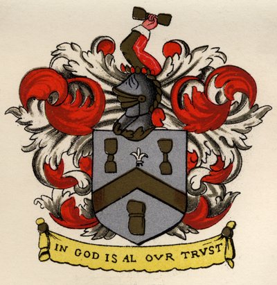 Arms of the Bricklayers and Tilers of the Gateshead Chapter, 1671, z The History of Freemasonry, svazek II, publikoval Thomas C. Jack, Londýn, 1883 od English School