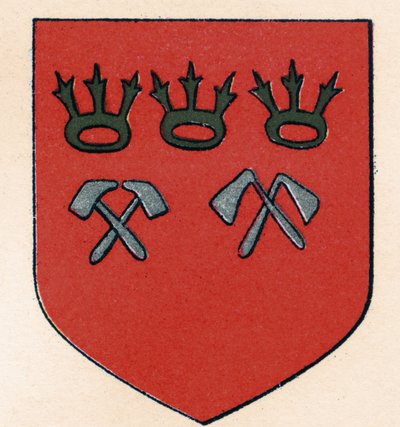 Arms of the Masons of Cologne, z The History of Freemasonry, svazek II, publikoval Thomas C. Jack, Londýn, 1883 od English School