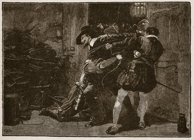 Zatčení Guye Fawkese, ilustrace z Cassells Illustrated History of England (sépiová fotografie) od English School