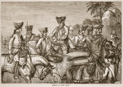 Zatčení Lorda Pigota, ilustrace z Cassells Illustrated History of India od Jamese Granta, pub. 1879 od English School