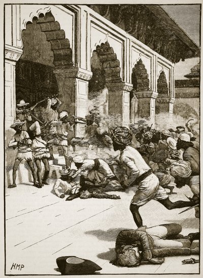 Zatčení rádži z Benáresu, ilustrace z Cassells Illustrated History of England (sépiová fotografie) od English School