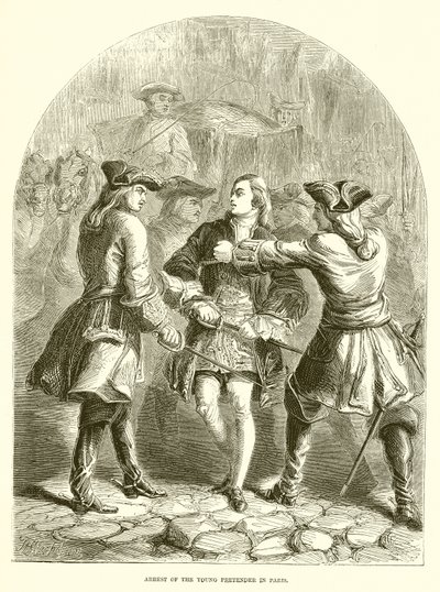 Zatčení Young Pretender v Paříži od English School
