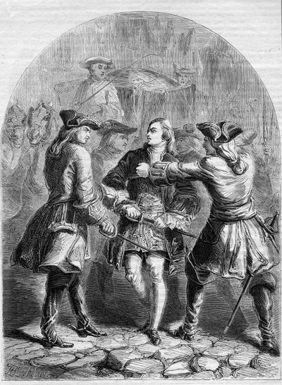 Zatčení mladého uchazeče v Paříži, ilustrace z 