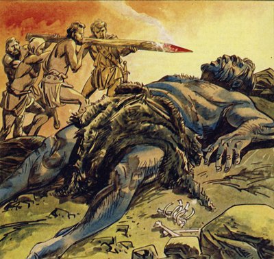 Zatímco Kyklopové spali, Ulysses a jeho muži ho oslepili od English School