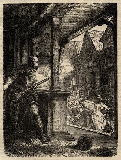Atentát na regenta Murraye (James Stewart Moray) - James Stewart Moray (asi 1531-70), regent Skotska za krále Jakuba VI. - - rytina z „“Historie Anglie”” od Cassella Pettera & Galpina od English School