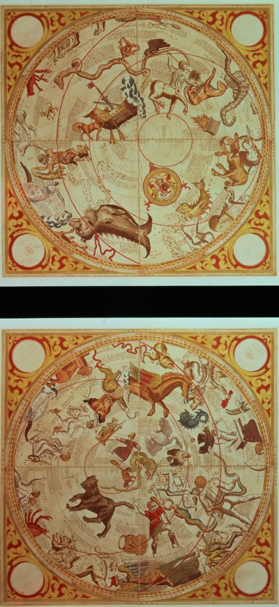 Astrologický kalendář, znamení zvěrokruhu, kolem 1660 (ručně kolorovaná rytina) od English School
