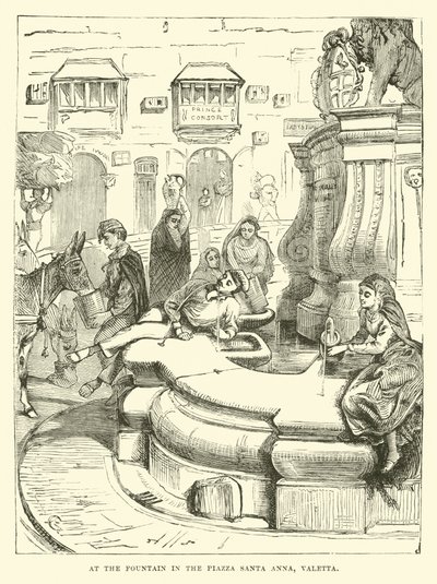 U fontány na náměstí Piazza Santa Anna ve Vallettě od English School
