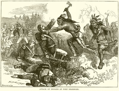 Útok indiánů ve Fort Dearborn od English School