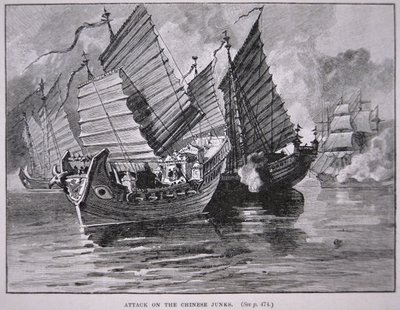 Útok na čínské džunky v roce 1841 (litho) od English School