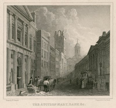 Aukční trh, St Bartholomews Lane, Londýn a Banka od English School