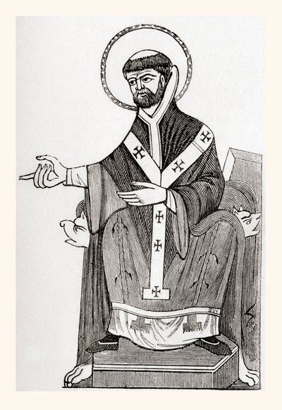 Augustin z Canterbury, katolický benediktinský mnich ze 6. století, který se stal prvním arcibiskupem z Canterbury, pocházející ze staré Anglie: A Pictorial Museum, vydáno 1847 od English School