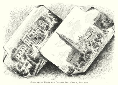 Austrálie: Government House a General Post Office, Adelaide (rytina) od English School