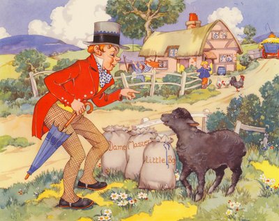 Baa, baa, černá ovce (barevná litografie) od English School