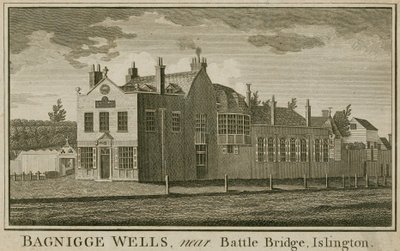 Bagnigge Wells, poblíž Battle Bridge, Islington, Londýn od English School