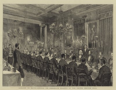 Banket pro generálmajora Sira Fredericka Robertse v United Service Club, ilustrace pro The Graphic, 4. prosince 1880, od English School