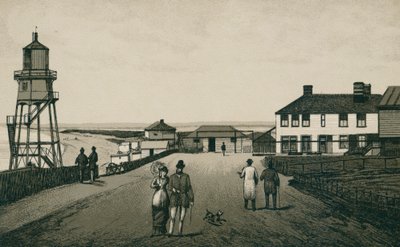 Koupaliště a písky, Dovercourt (litografie) od English School