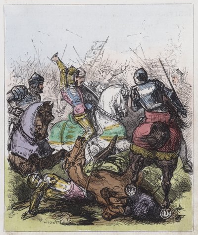 Bitva o Agincourt (barevná rytina) od English School
