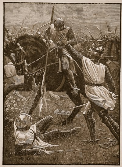 Bitva u Eveshamu: král Jindřich v ohrožení, ilustrace z Cassells Illustrated History of England (sépiová fotografie) od English School