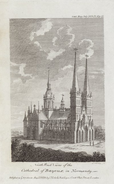 Katedrála v Bayeux, Normandie, 1819 od English School