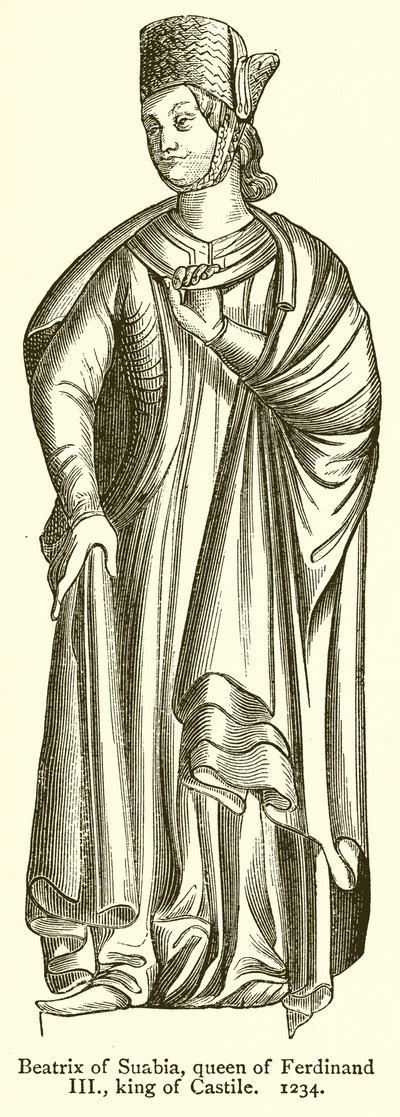 Beatrix Suabská, královna Ferdinanda III., král Kastilie. 1234 od English School