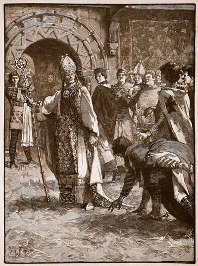 Becket před svými nepřáteli v radní síni v Northamptonu, ilustrace z Cassells Illustrated History of England (sépiová fotografie) od English School