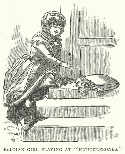 Belgická dívka hrající si na "Knucklebones" (rytina) od English School
