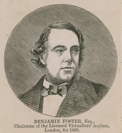Benjamin Foster, předseda organizace Licensed Victuallers Asylum, Londýn, 1859 od English School
