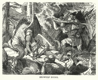 Beowulf umírá (rytina) od English School