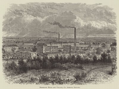 Bessbrook Mills and Village, County Armagh, Irsko (rytina) od English School