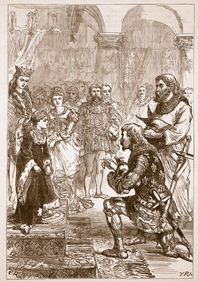 Zasnoubení princezny Isabelly s Richardem, ilustrace z Cassells Illustrated History of England (sépiová fotografie) od English School