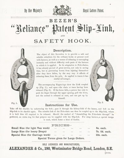 Bezers Reliance Patent Slip-Link a bezpečnostní hák od English School