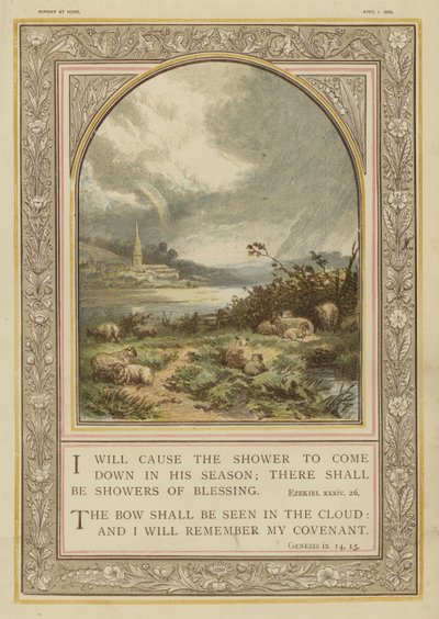 Bible, déšť a duha, Ezechiel, Genesis (chromolitho) od English School