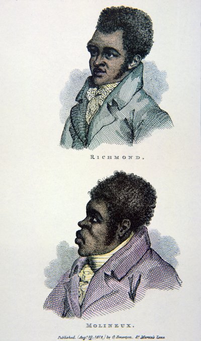 Bill Richmond a Tom Molineaux, tisk vydaný v roce 1812 (barevné lito) od English School