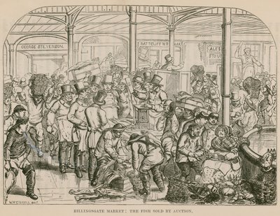 Billingsgate Market, ryby prodávané v aukci od English School