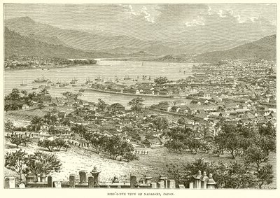 Pohled z ptačí perspektivy na Nagasaki, Japonsko od English School
