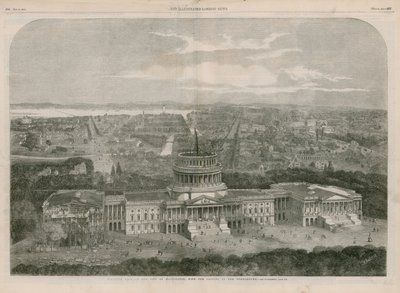 Pohled z ptačí perspektivy na město Washington s Kapitolem v popředí od English School