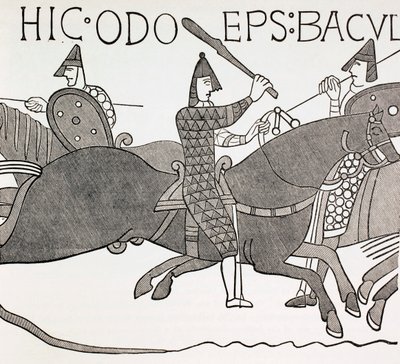 Biskup Eudes drží svou štafetu úřadu v bitvě u Hastingsu, kolem roku 1880 od English School