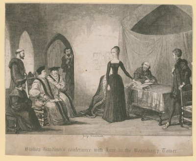 Konference biskupa Gardinerse s Jane v Beauchamp Tower od English School