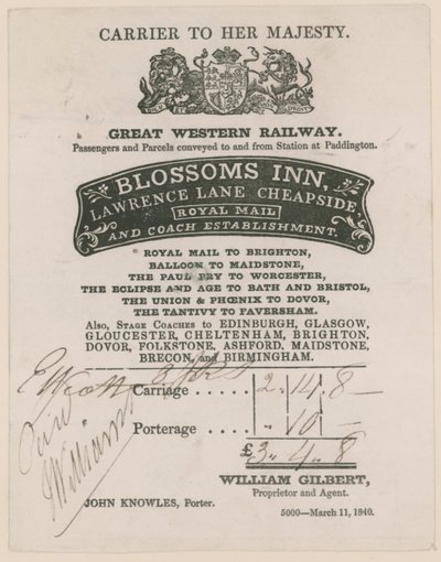 Blossoms Inn, Lawrence Lane, Cheapside, Bill od English School