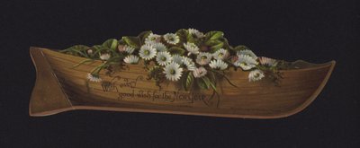 Loďka plná sedmikrásek, novoroční přání, konec 19. nebo začátek 20. století (chromolit) od English School