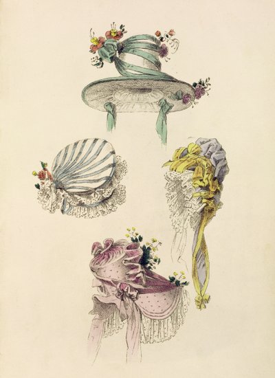 Čepice pro příležitost, módní talíř z Ackermanns Repository of Arts od English School