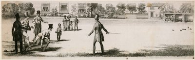 Bowls se hraje během Regency v neidentifikované zahradě od English School