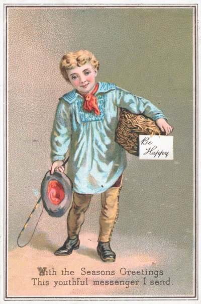 Chlapec přináší dárkový koš, vánoční přání od English School