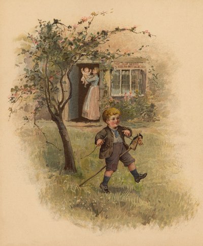 Chlapec na koni v zahradě (chromolit) od English School